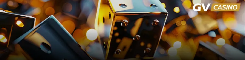 Dés dorés brillants symbolisant les dice games exclusifs du Golden Vegas Casino, leader du casino en ligne en Belgique.