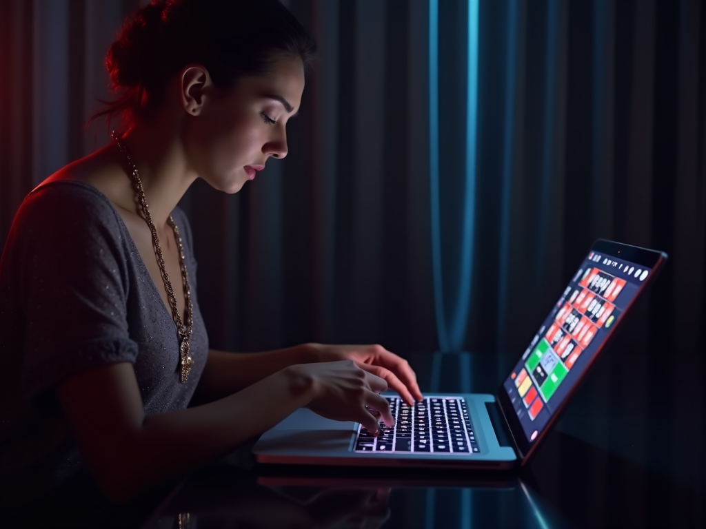 Un joueur concentré observe la roue de roulette française en ligne sur son ordinateur portable