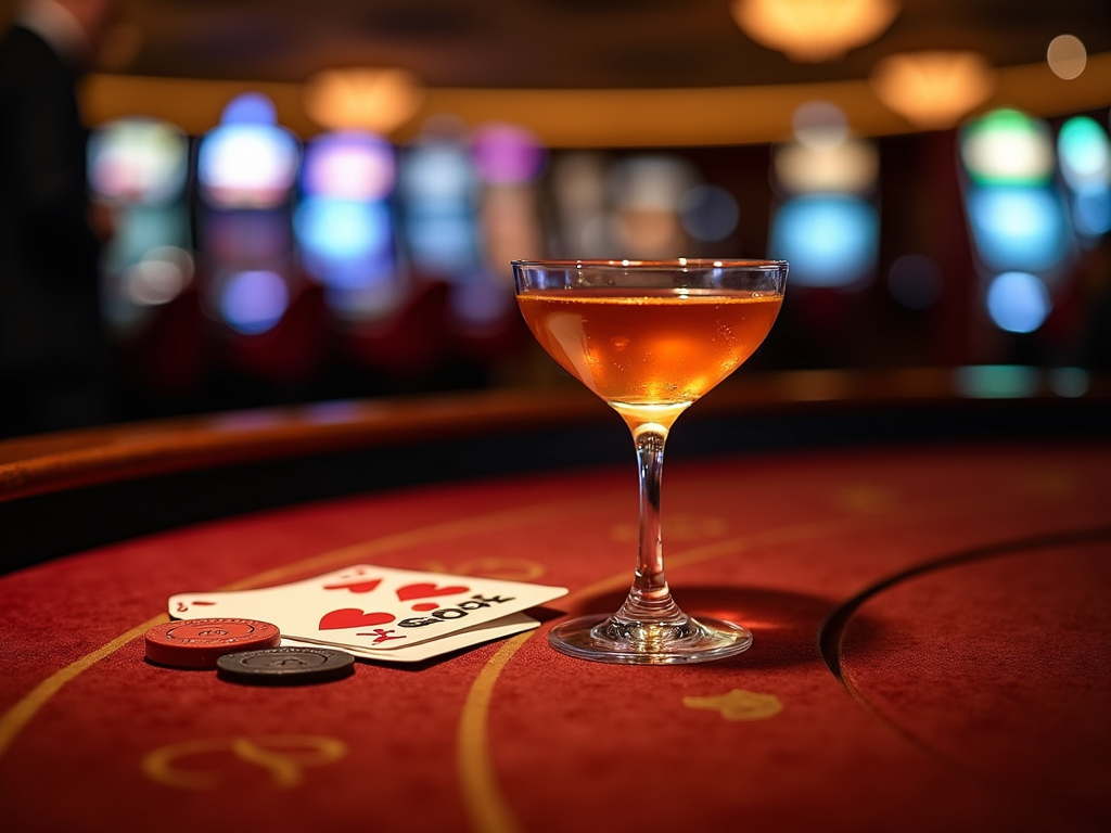 Une salle de jeux éclairée luxueusement avec des machines à sous et une table de poker, une invitation au programme VIP du Wellington Casino