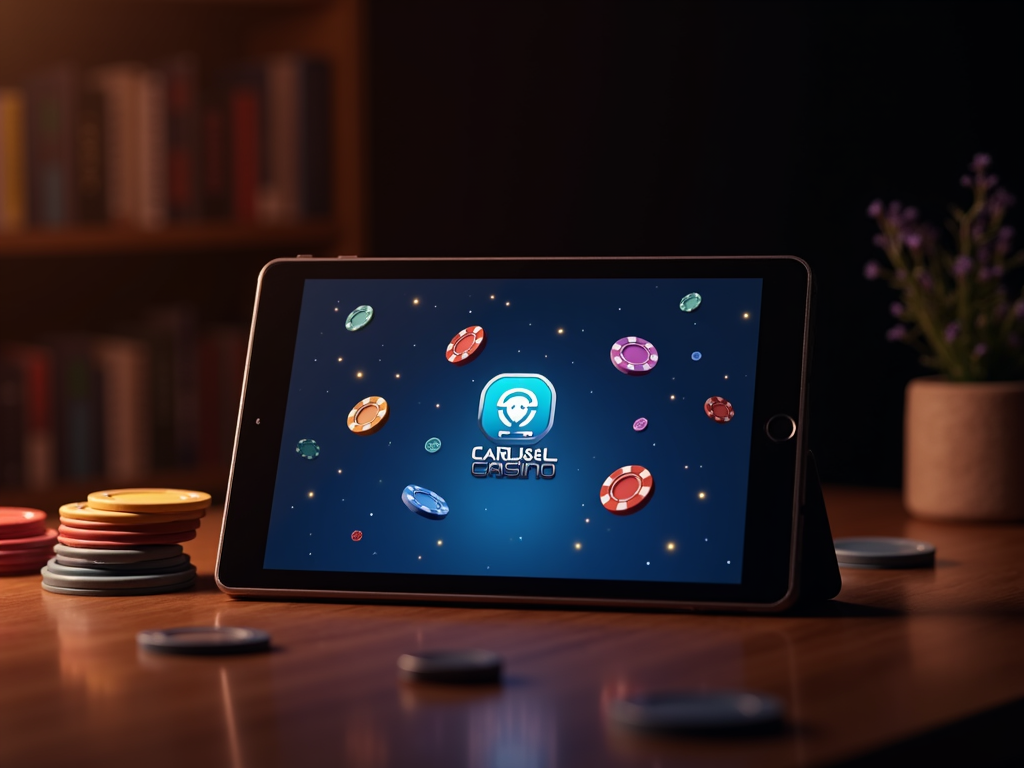 Un joueur détendu utilise l'application Carousel casino sur son smartphone dans un espace moderne et lumineux