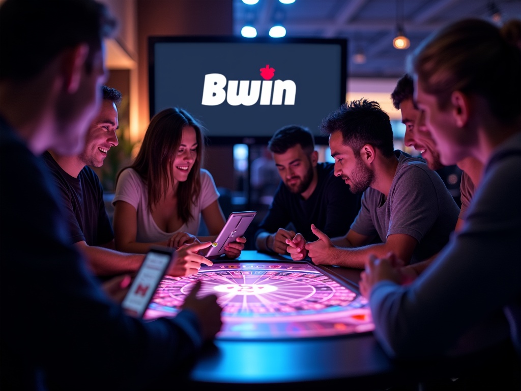 Joueurs captivés autour de table virtuelle dans Bwin Casino immersif