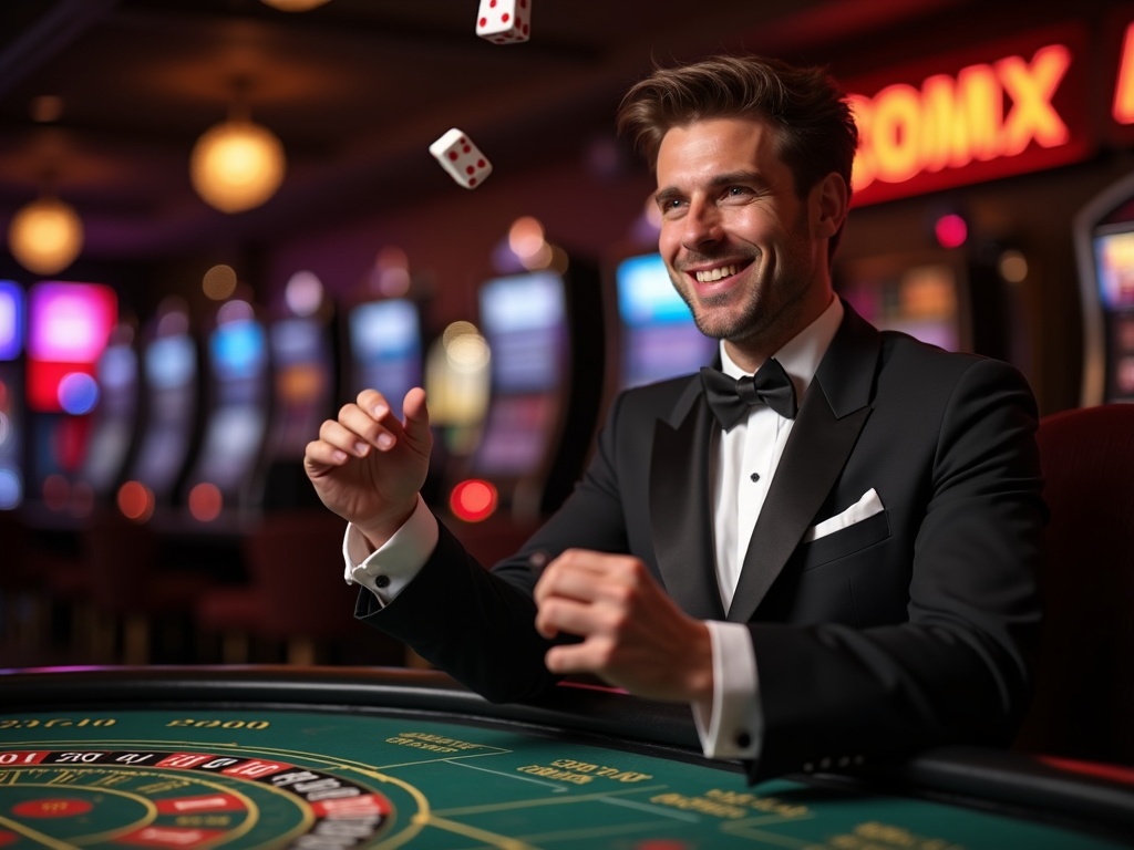 1. Le mot-clé principal est : Jeux de dés  
2. Croupier lançant des dés dans un casino en ligne belge, jeux de dés