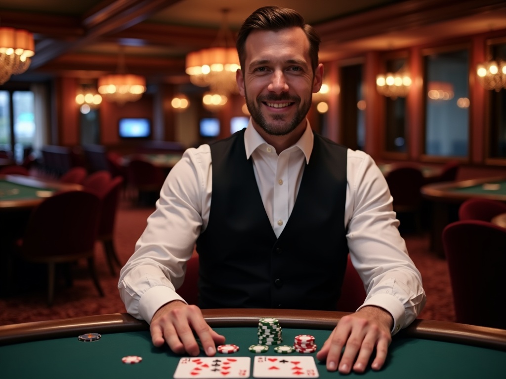 Croupier en action au poker en direct dans un casino belge