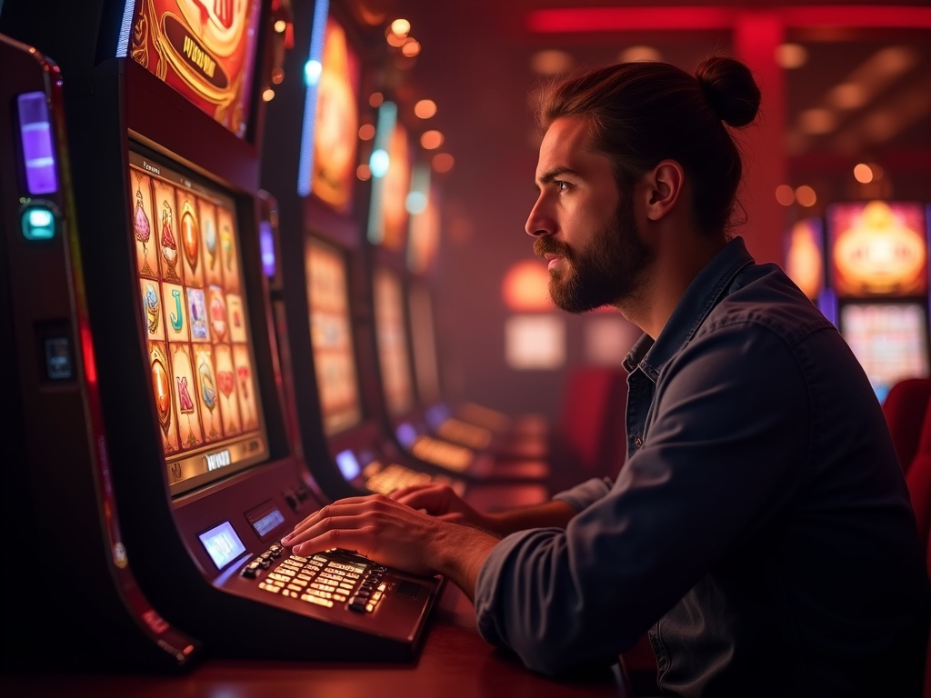 Un joueur examine attentivement le tableau des paiements d'une machine à sous belge pour comparer les meilleurs RTP