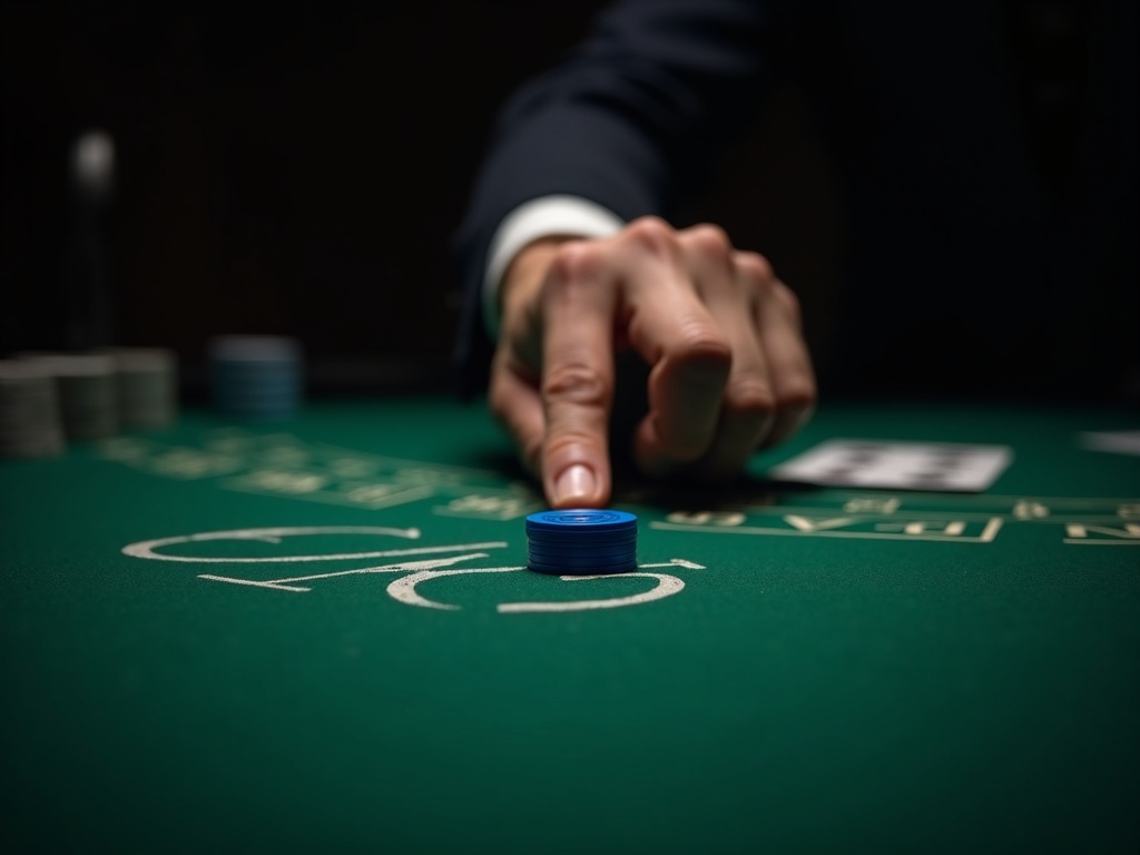 Starcasino leader du blackjack en Belgique Main glissant un jeton sur table Starcasino pour jeu en ligne