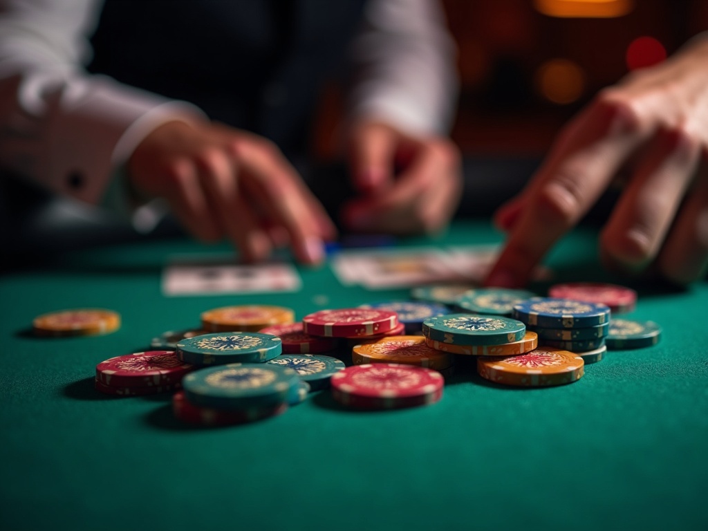 Main déposant des jetons sur une table de Blackjack européen en ligne