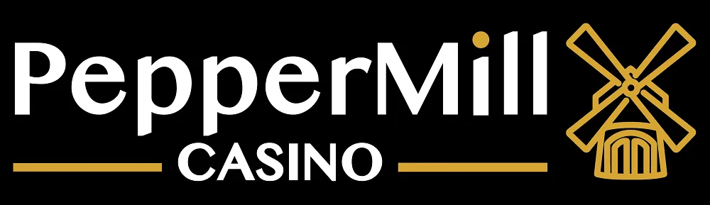 Logo officiel de Peppermill Casino avec moulin stylisé en doré, représentant un casino en ligne belge légal et sécurisé.