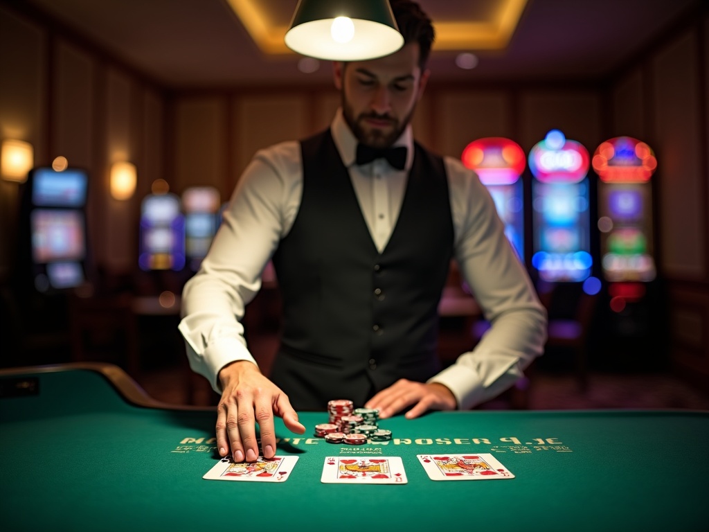 Table de jeu dans casinos belges avec cartes et jetons disposés