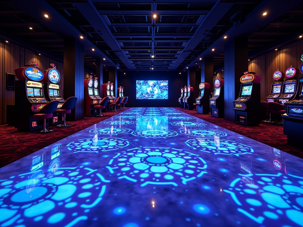 Salle thématique Golden Vegas Casino avec machines à sous modernes et jeux de hasard