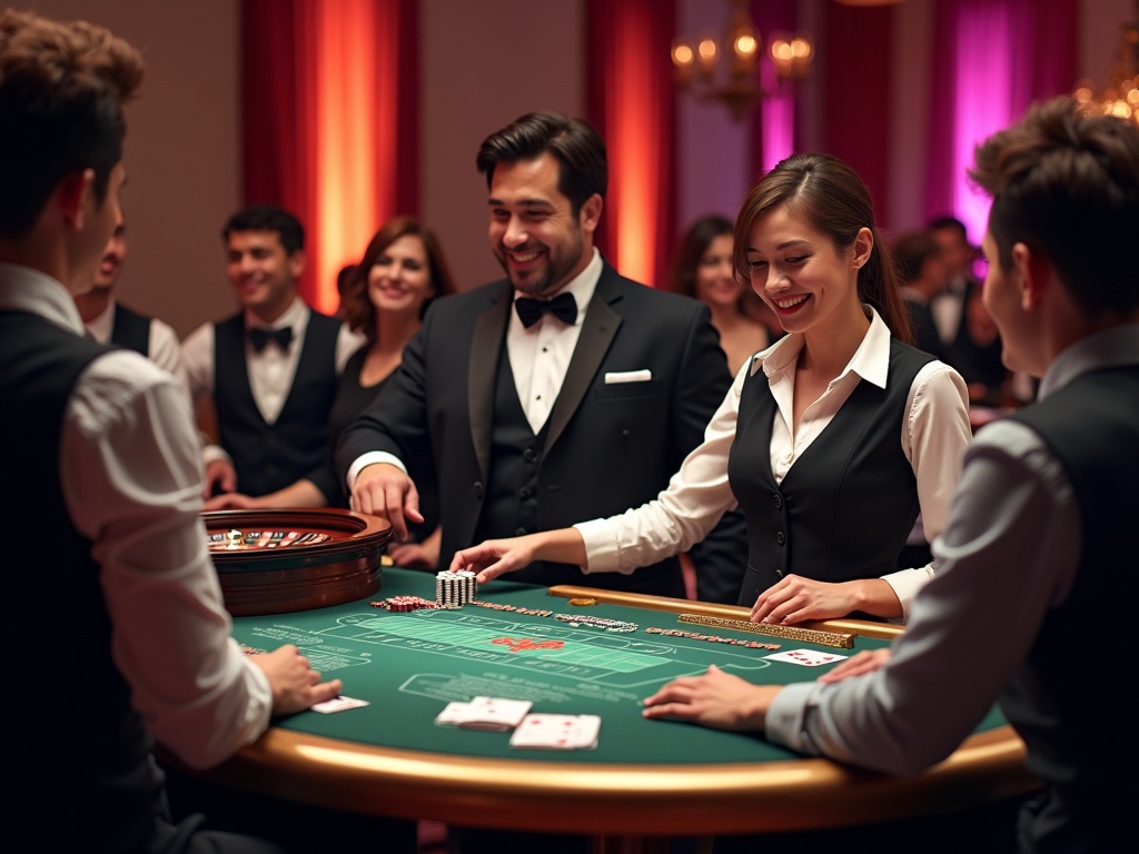 Croupiers Becasino accueillant joueurs autour de tables de jeu numériques