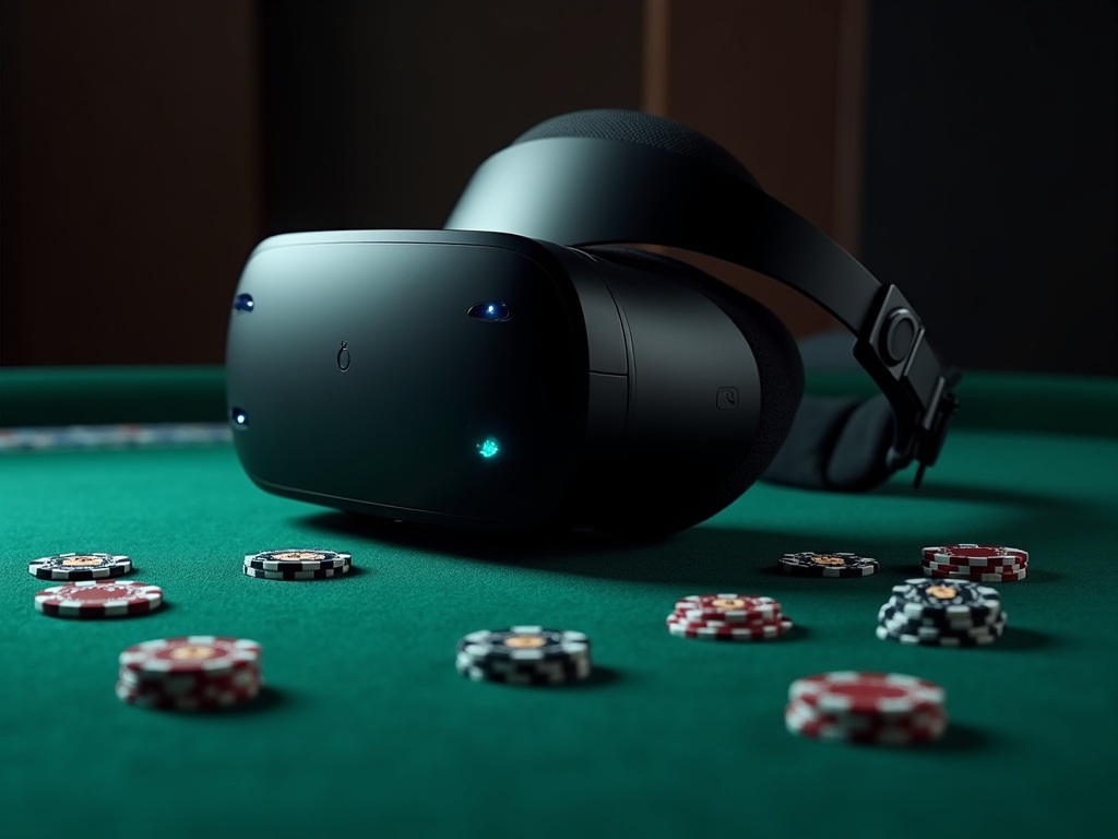 Casque VR sur table de jeu, symbolisant casino belge innovant