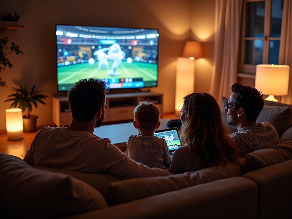 Famille belge regardant loteries virtuelles en direct, ambiance jeux de hasard