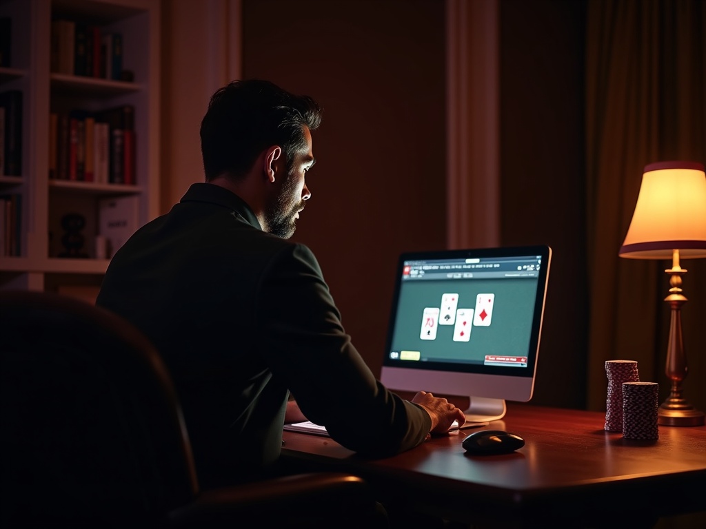 Homme concentré jouant au baccarat sur Unibet Casino en ligne