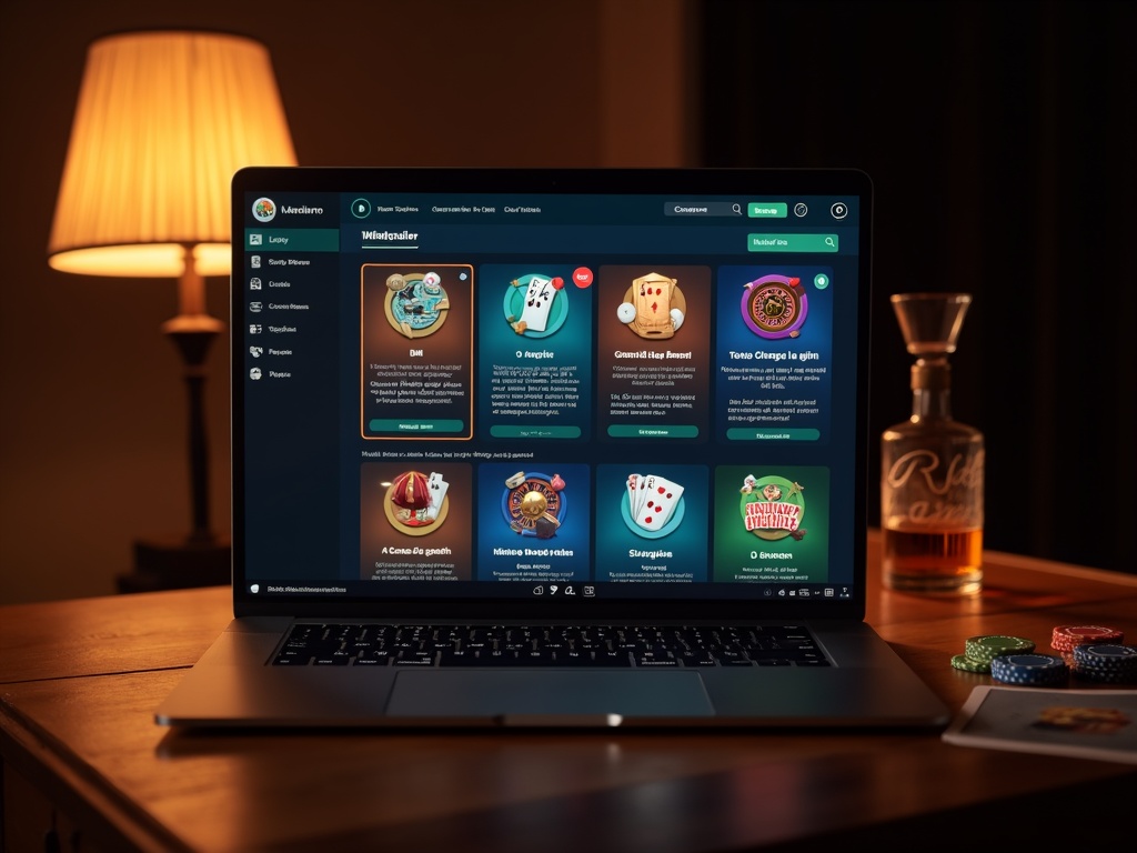 interface loteries virtuelles modernes sur ordinateur ambiance jeux de hasard élégante