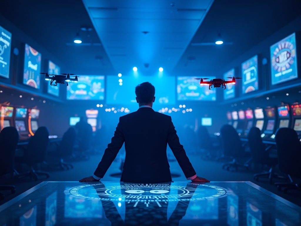 Salle de jeux avec innovations technologiques dans un casino belge futuriste