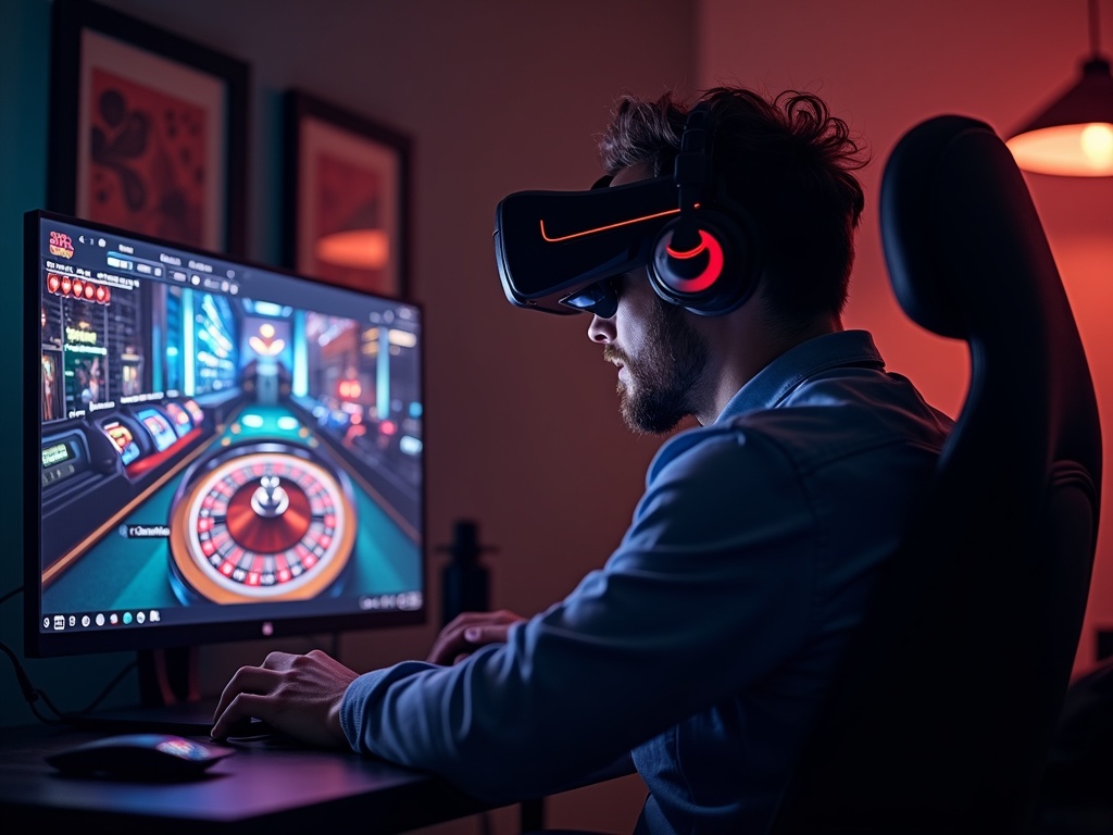 Joueur captivé par Casino Magic en ligne, effets visuels immersifs