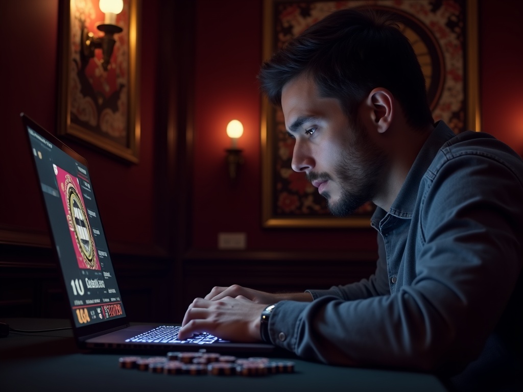 Joueur concentré en ligne, Casino Magic illumine son écran passionnément