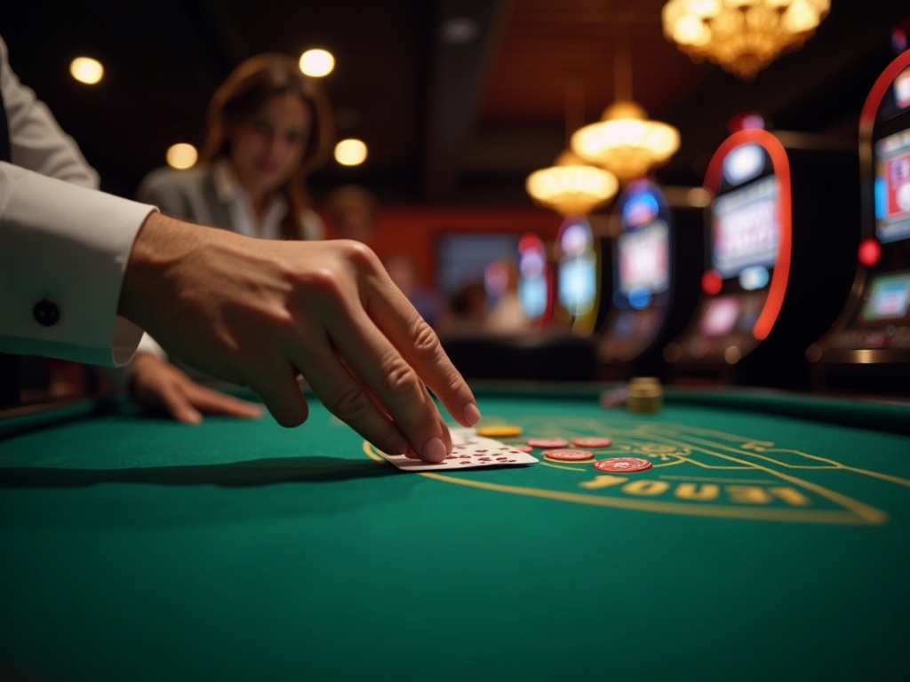 Napoleon Casino engagement pour le jeu responsable en Belgique Table de blackjack animée avec logo Napoleon Casino en arrière-plan