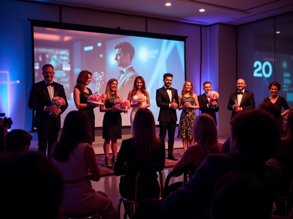 Participants récompensés lors de tournois inter-casinos avec trophées et graphiques animés