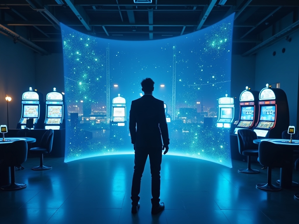 visionnaire captivé par hologramme casino reflétant tendances et innovations des casinos belges