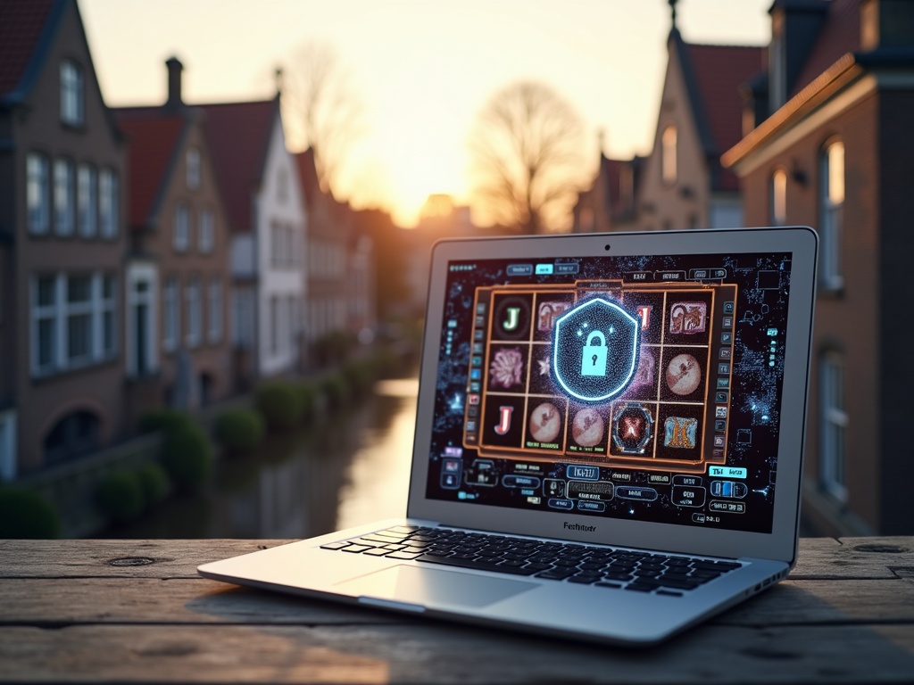 Casinos belges et stratégie pour éviter les pertes au jeu Ordinateur affichant casino en ligne, symboles de sécurité, casinos belges