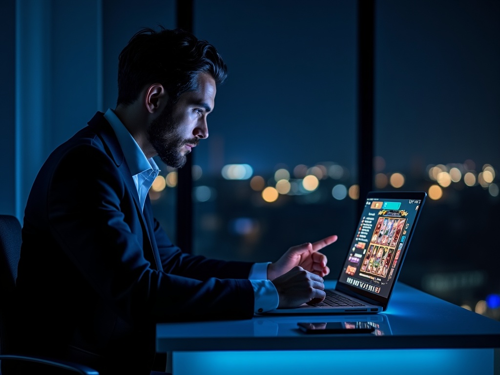 Homme concentré optimisant sessions de casino belge avec calendrier numérique