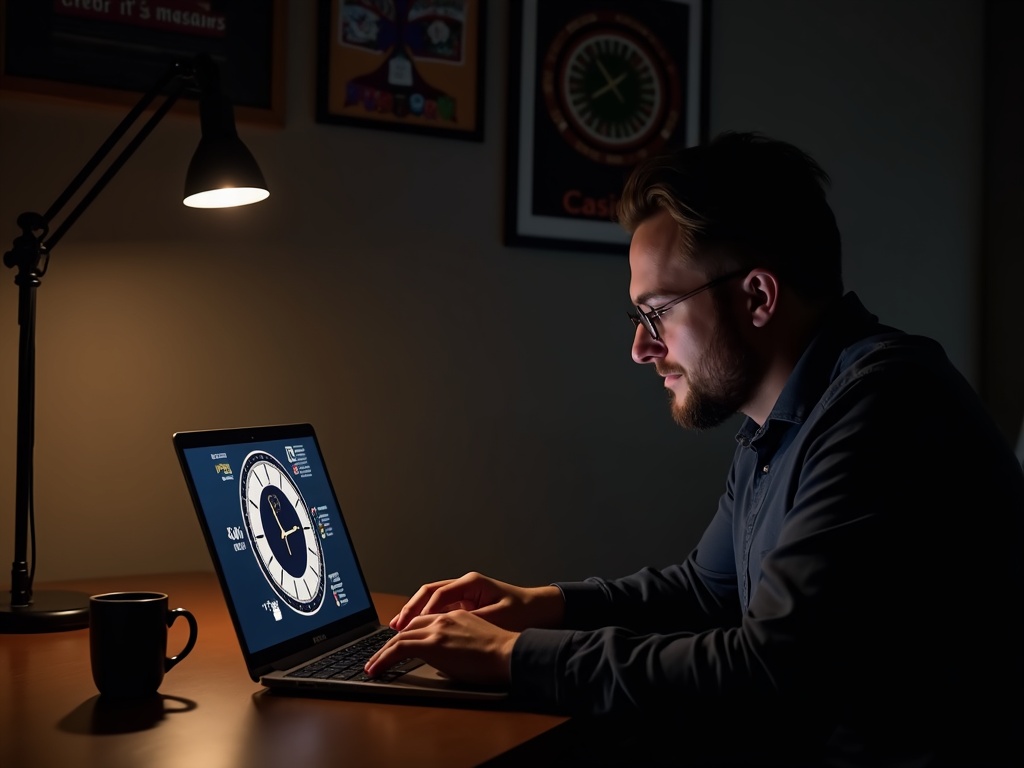 Homme optimisant ses sessions de casino belge tard le soir